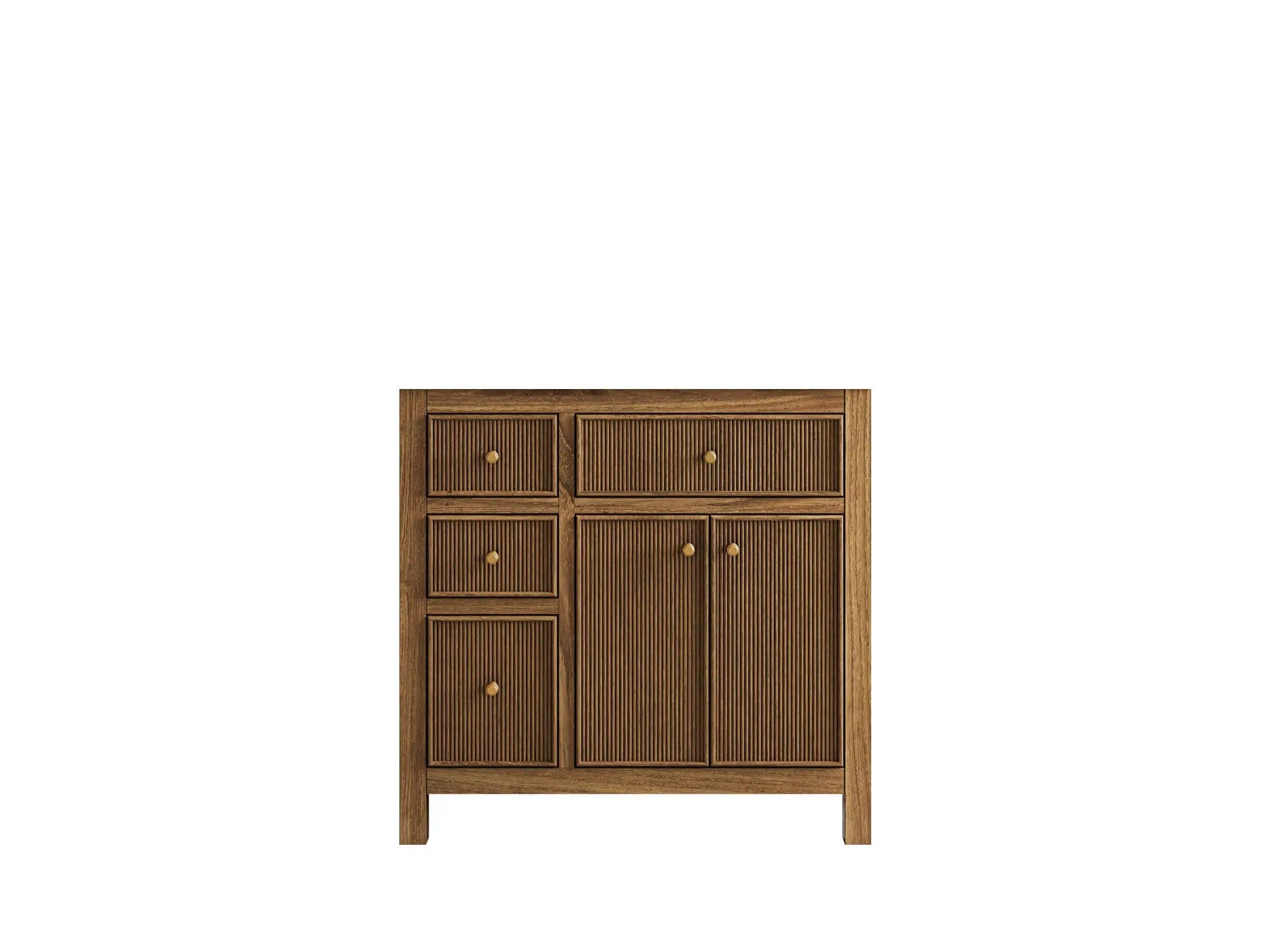 Sonoma Reeded Teak Wood 36 in. W x 22 in. D Right Offset Sink Bathroom Vanity