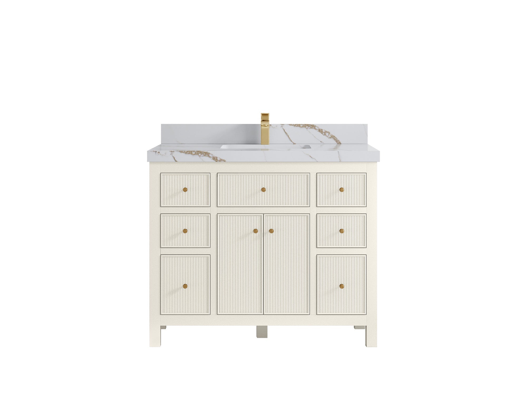 Sonoma 42 in. W x 22 in. D Single Sink Bathroom Vanity in Alabaster with 2 in. Calacatta Gold Quartz Countertop