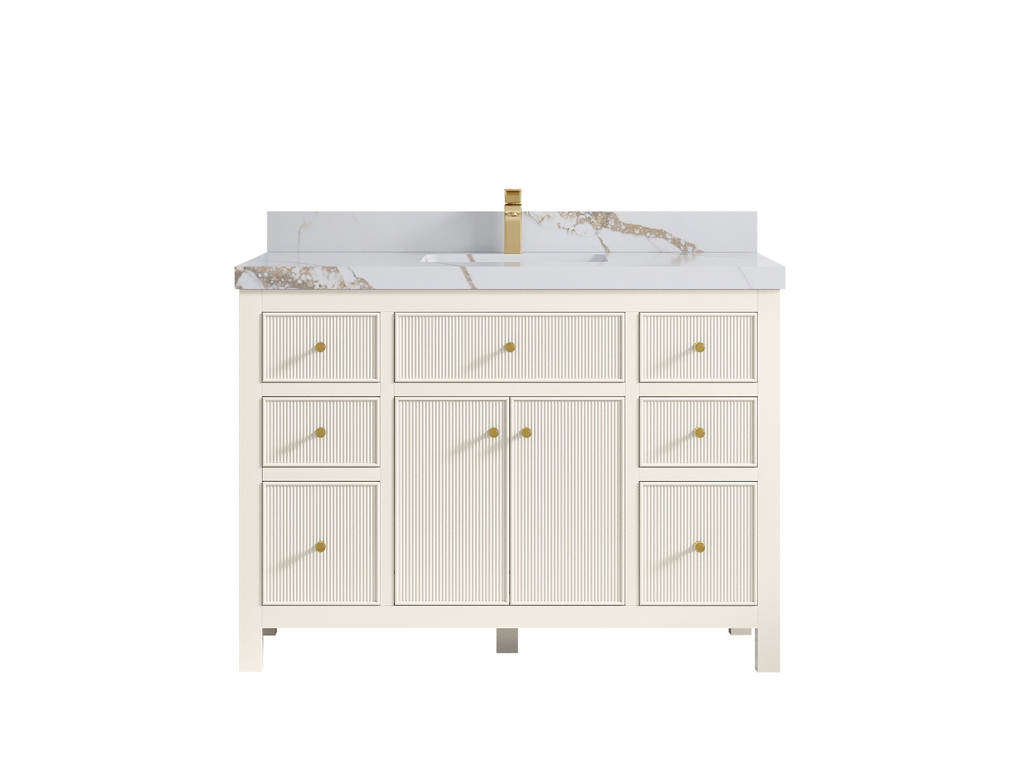 Sonoma 48 in. W x 22 in. D Single Sink Bathroom Vanity in Alabaster with 2 in. Calacatta Gold Quartz Countertop