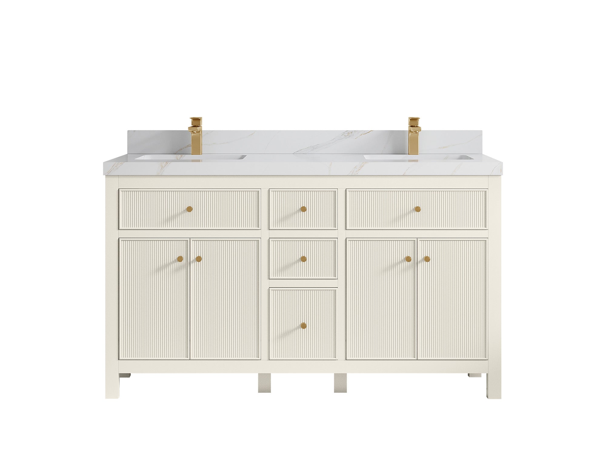 Sonoma 60 in W x 22 in D Free Standing Reeded Double Sink Bathroom Vanity