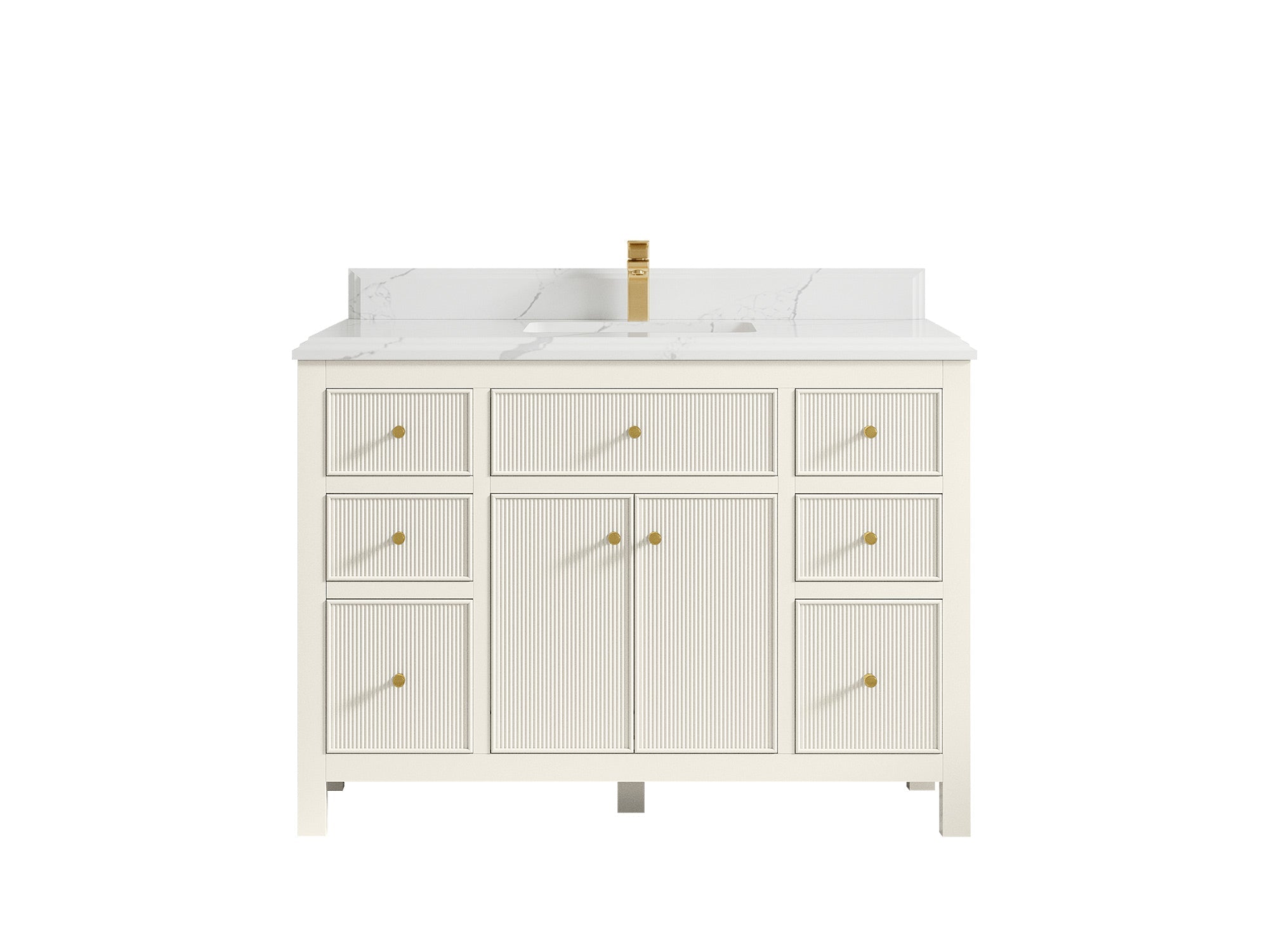 Sonoma 48 in. W x 22 in. D Single Sink Bathroom Vanity in Alabaster with Double Cove Edge 1.5 in Calacatta Laza Quartz Countertop