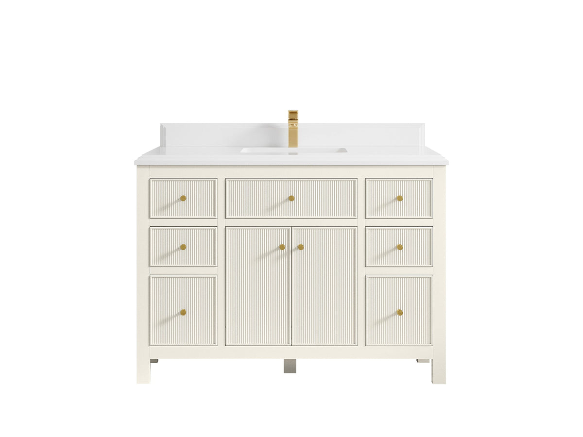 Sonoma 48 in. W x 22 in. D Single Sink Bathroom Vanity in Alabaster with Double Cove Edge 1.5 in White Quartz Countertop