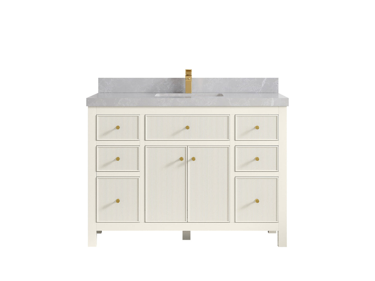 Sonoma 48 in. W x 22 in. D Single Sink Bathroom Vanity in Alabaster with 2 in. Pearl Light Gray Quartz Countertop
