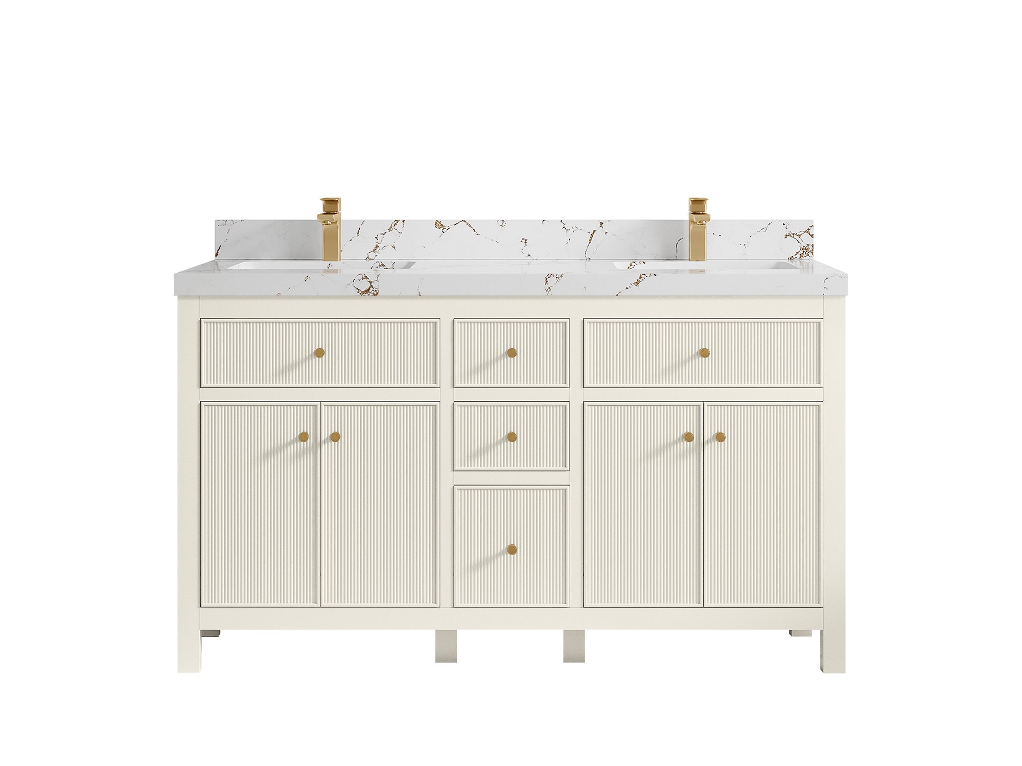 Sonoma 60 in W x 22 in D Free Standing Reeded Double Sink Bathroom Vanity