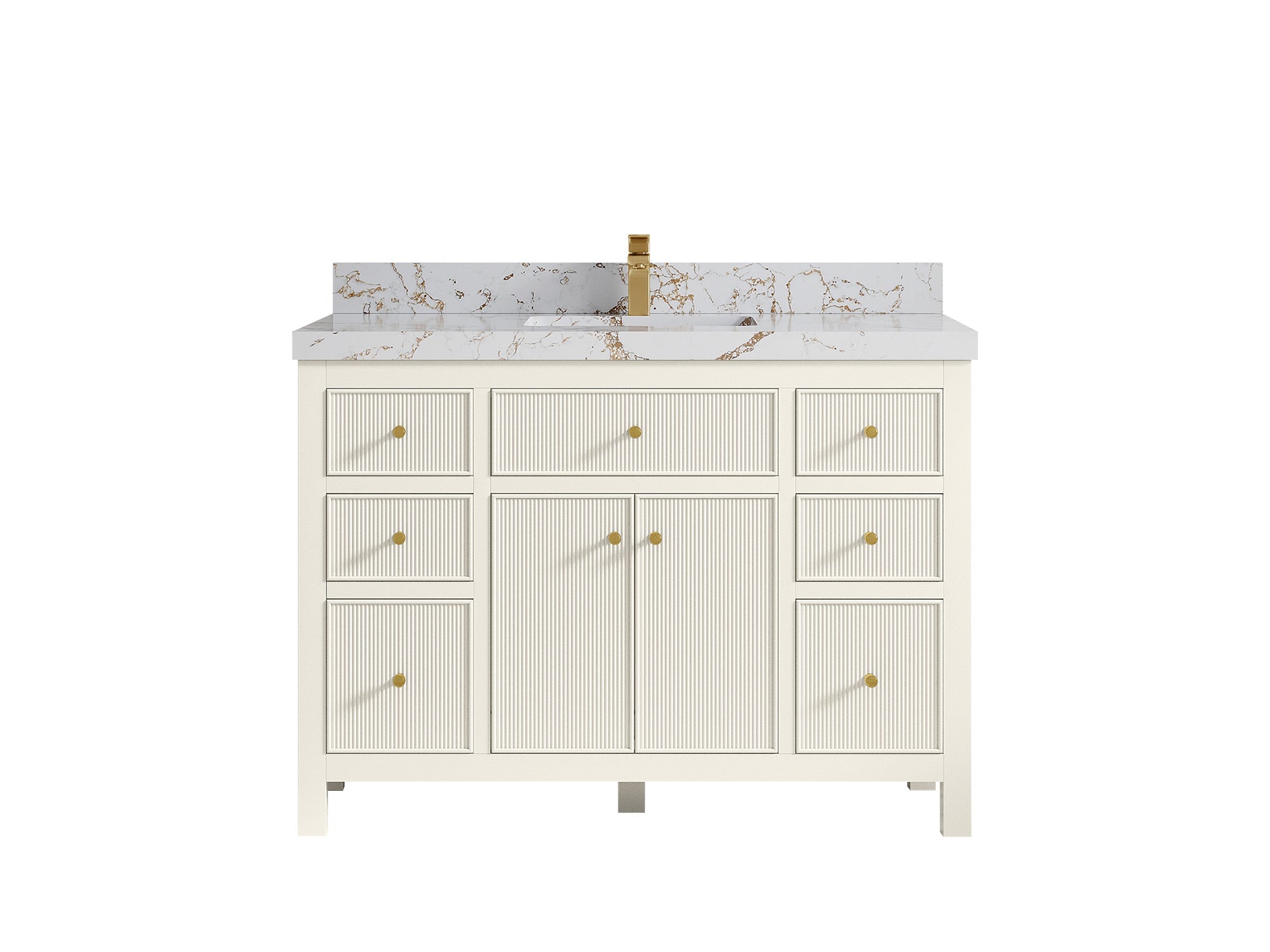 Sonoma 48 in. W x 22 in. D Single Sink Bathroom Vanity in Alabaster with 2 in. Viola Gold Quartz Countertop
