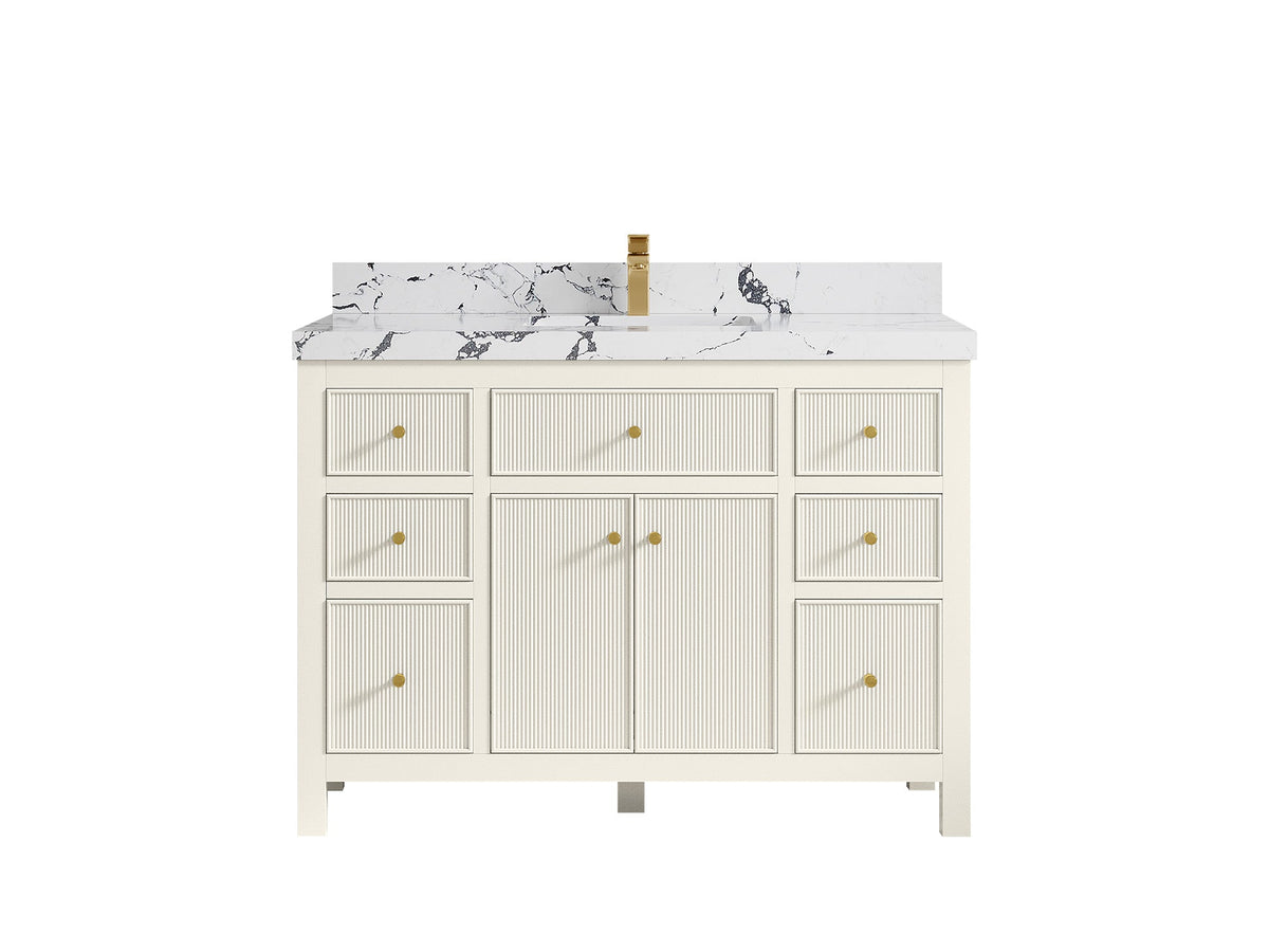 Sonoma 48 in. W x 22 in. D Single Sink Bathroom Vanity in Alabaster with 2 in. Viola Night Quartz Countertop