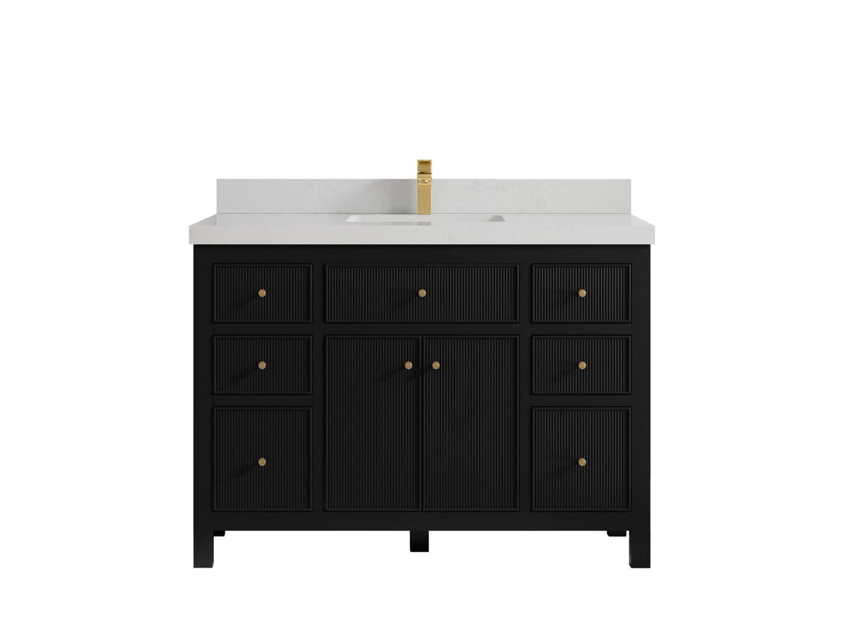 Sonoma 48 in. W x 22 in. D Single Sink Bathroom Vanity in Black with 2 in. Carrara Quartz Countertop