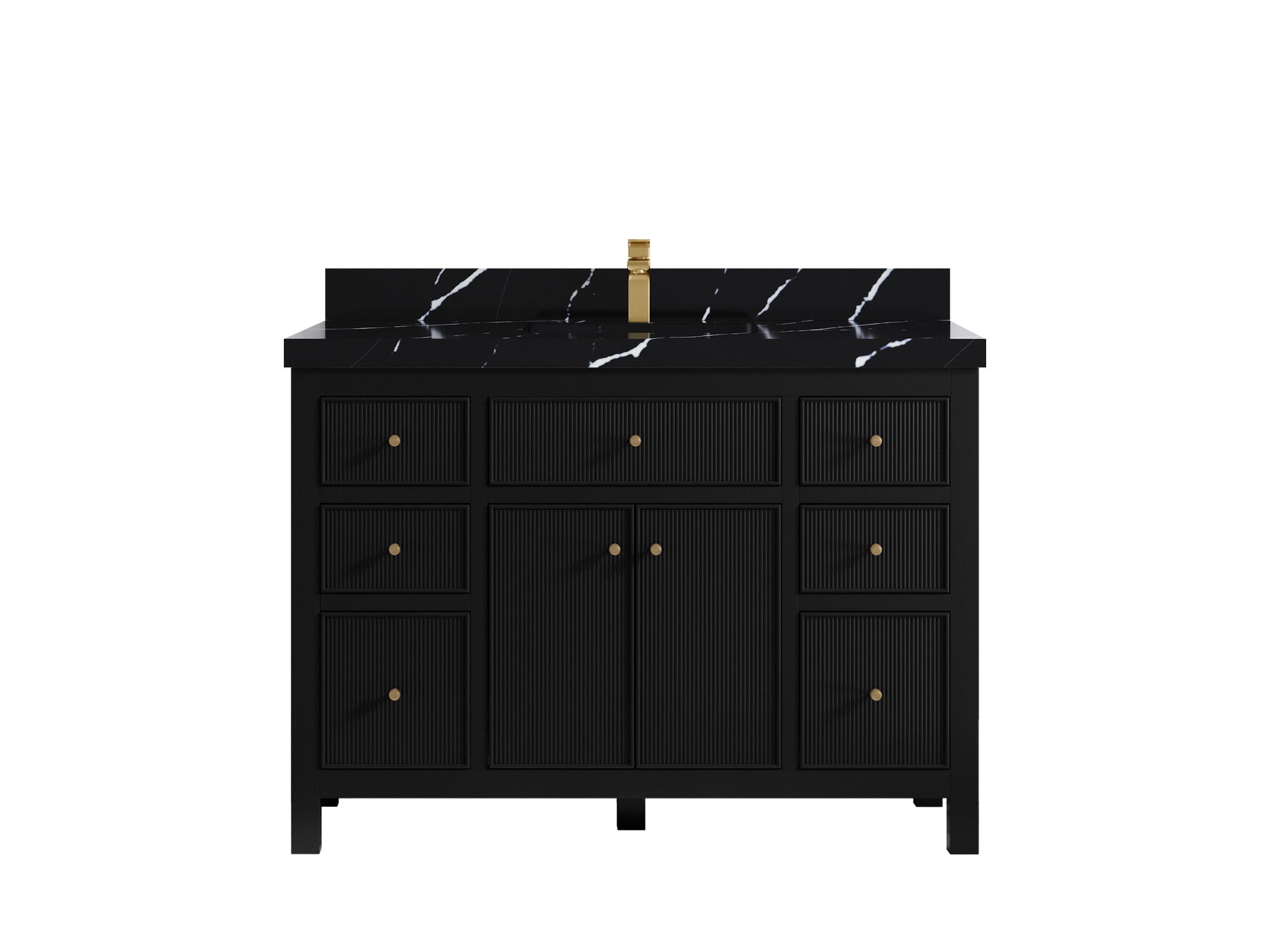 Sonoma 48 in. W x 22 in. D Single Sink Bathroom Vanity in Black with 2 in. Calacatta Black Quartz Countertop