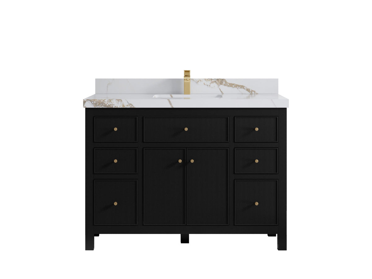 Sonoma 48 in. W x 22 in. D Single Sink Bathroom Vanity in Black with 2 in. Calacatta Gold Quartz Countertop