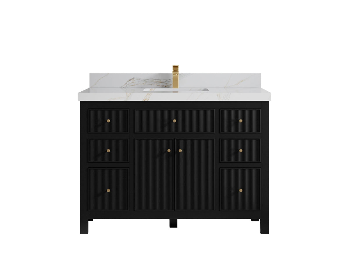Sonoma 48 in. W x 22 in. D Single Sink Bathroom Vanity in Black with 2 in. Calacatta Sienna Quartz Countertop