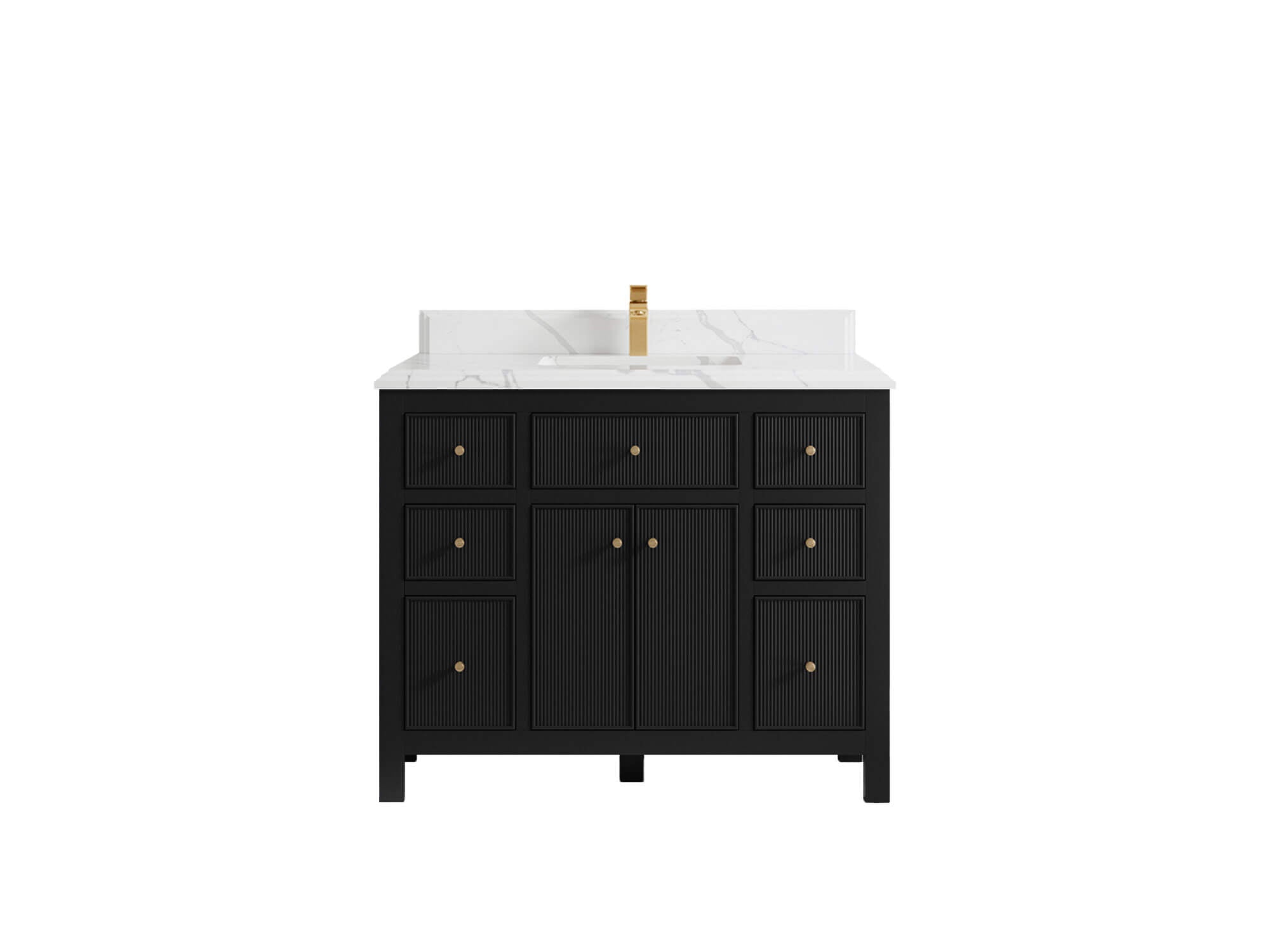 Sonoma 42 in. W x 22 in. D Single Sink Bathroom Vanity in Black with Double Cove Edge 1.5 in Calacatta Laza Quartz Countertop