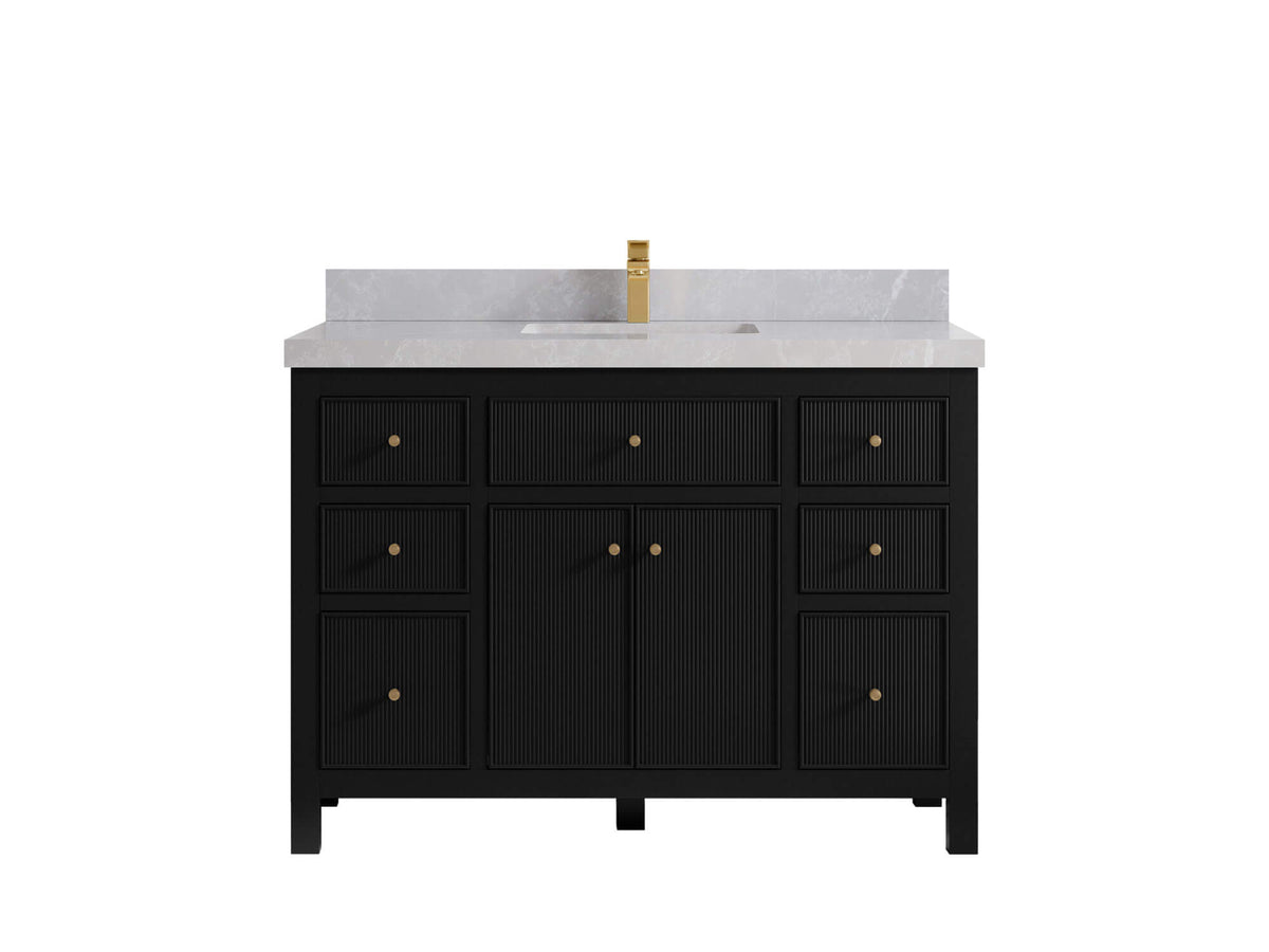 Sonoma 48 in. W x 22 in. D Single Sink Bathroom Vanity in Black with 2 in. Pearl Light Gray Quartz Countertop