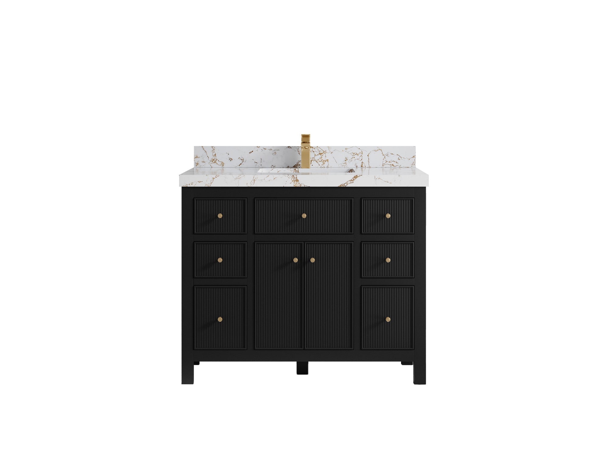 Sonoma 42 in. W x 22 in. D Single Sink Bathroom Vanity in Black with 2 in. Viola Gold Quartz Countertop