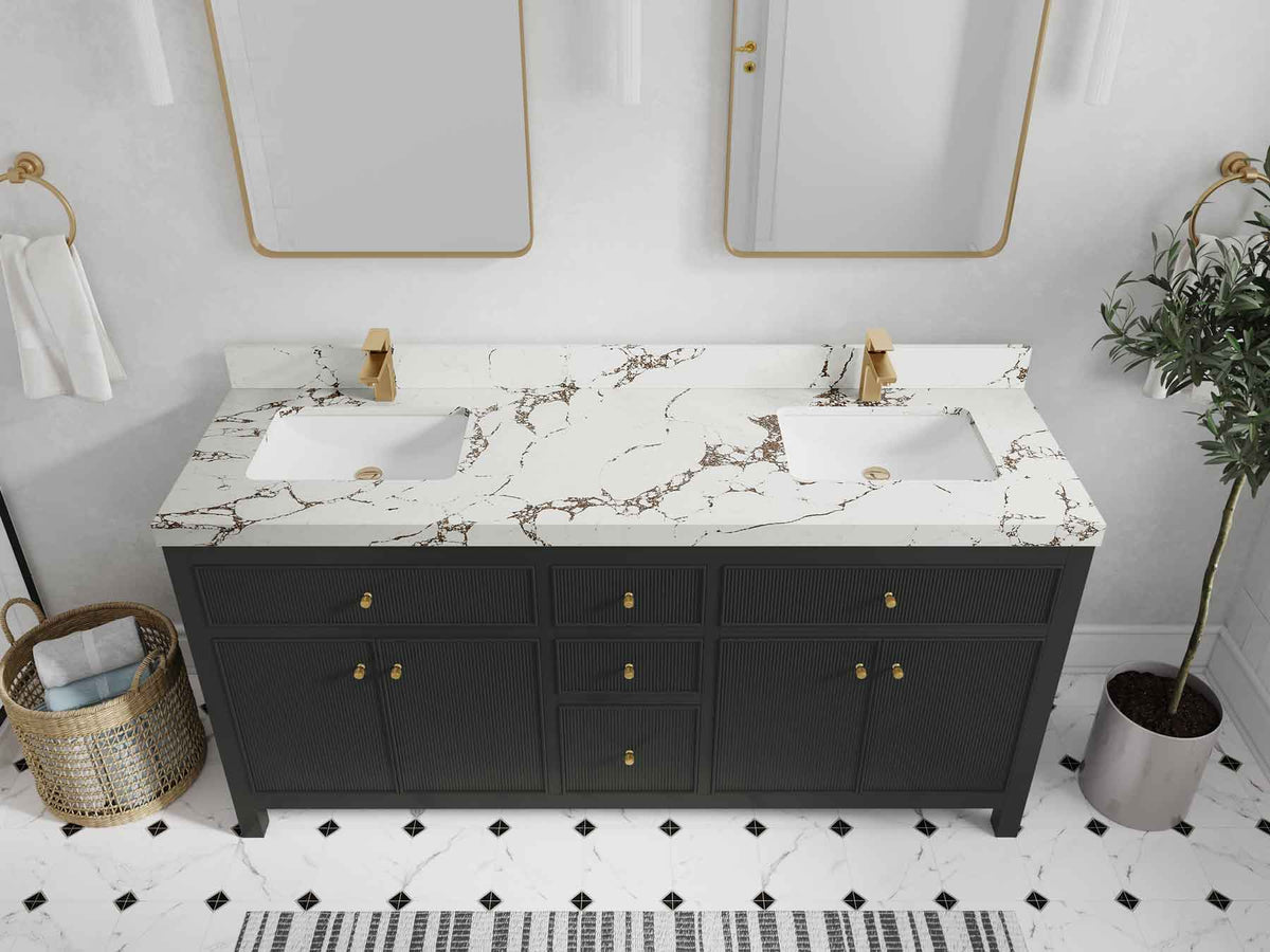 Sonoma 72 in W x 22 in D Free Standing Reeded Double Sink Bathroom Vanity