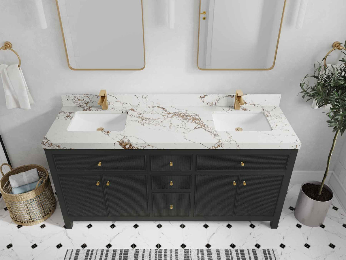 Sonoma 72 in W x 22 in D Free Standing Reeded Double Sink Bathroom Vanity