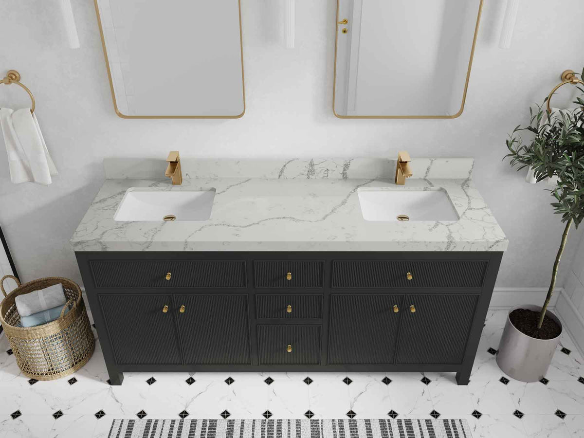 Sonoma 72 in W x 22 in D Free Standing Reeded Double Sink Bathroom Vanity