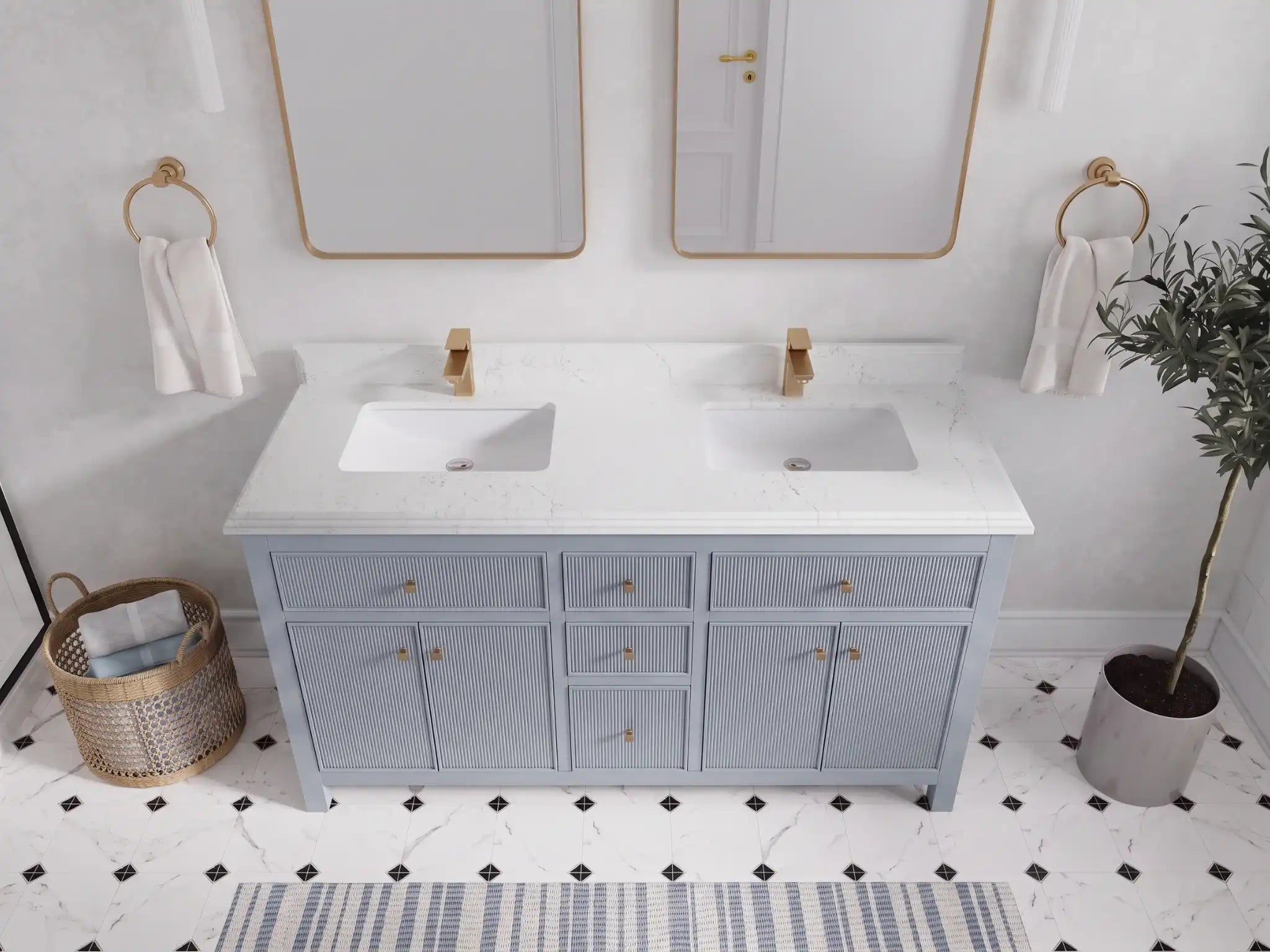 Sonoma 60 in W x 22 in D Free Standing Reeded Double Sink Bathroom Vanity