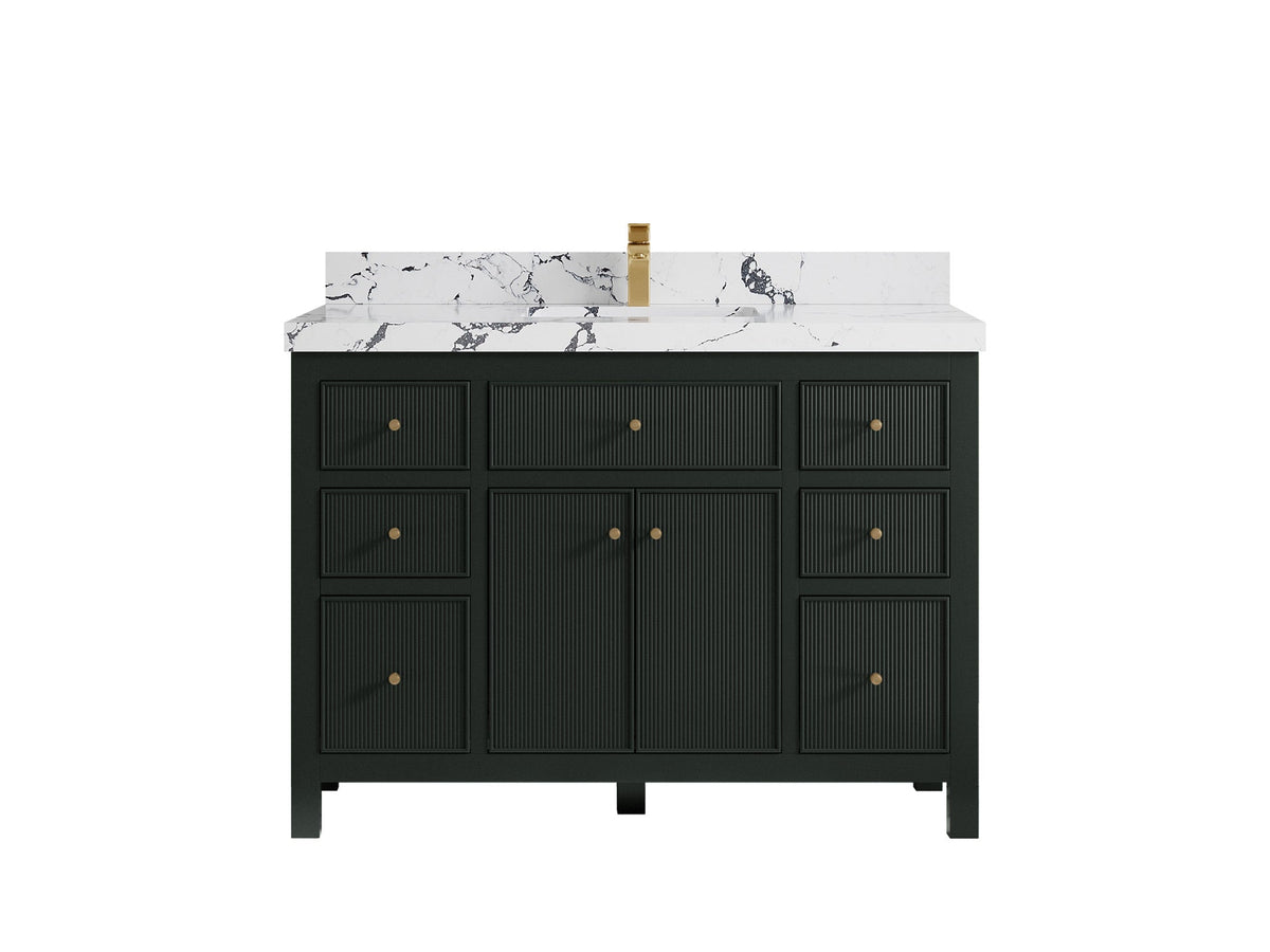 Sonoma 48 in. W x 22 in. D Single Sink Bathroom Vanity in Dark Forest Green with 2 in. Viola Night Quartz Countertop