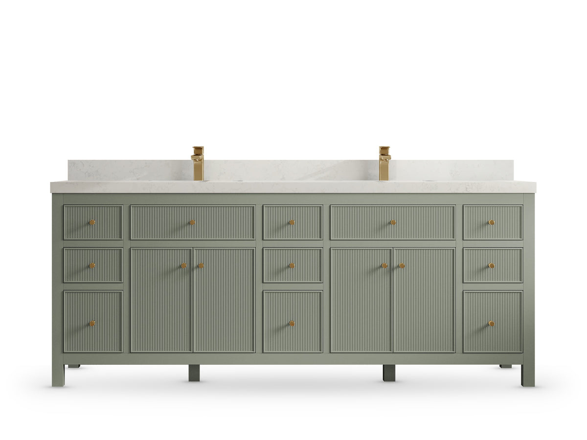Sonoma84 Evergreen vanity with Carrara Quartz, Straight / Mitered, front view