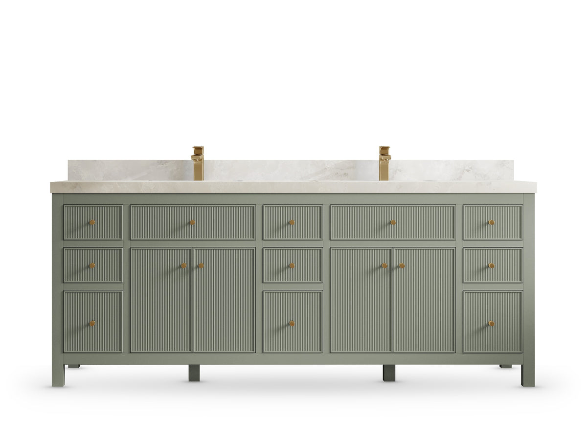 Sonoma84 Evergreen vanity with Onyx Quartz, Straight / Mitered, front view