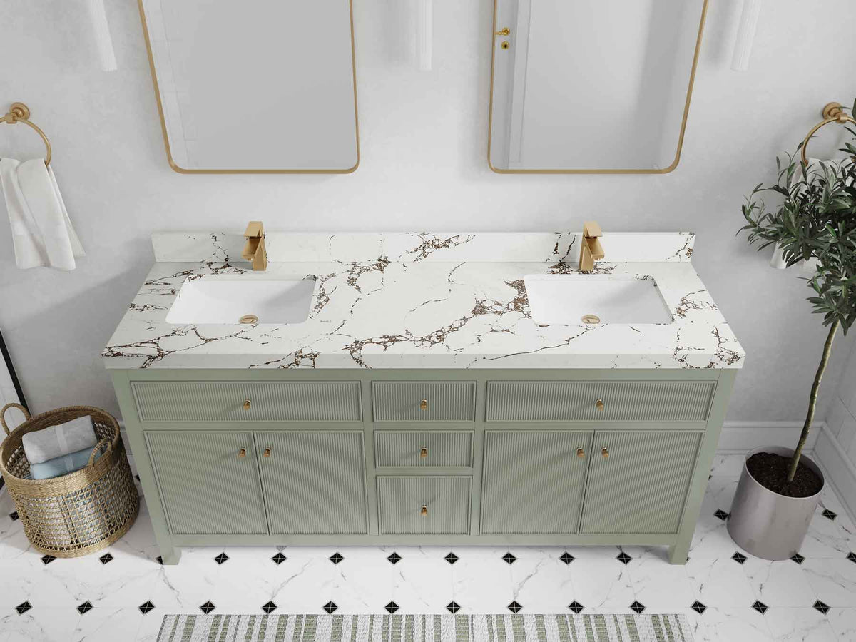 Sonoma 72 in W x 22 in D Free Standing Reeded Double Sink Bathroom Vanity