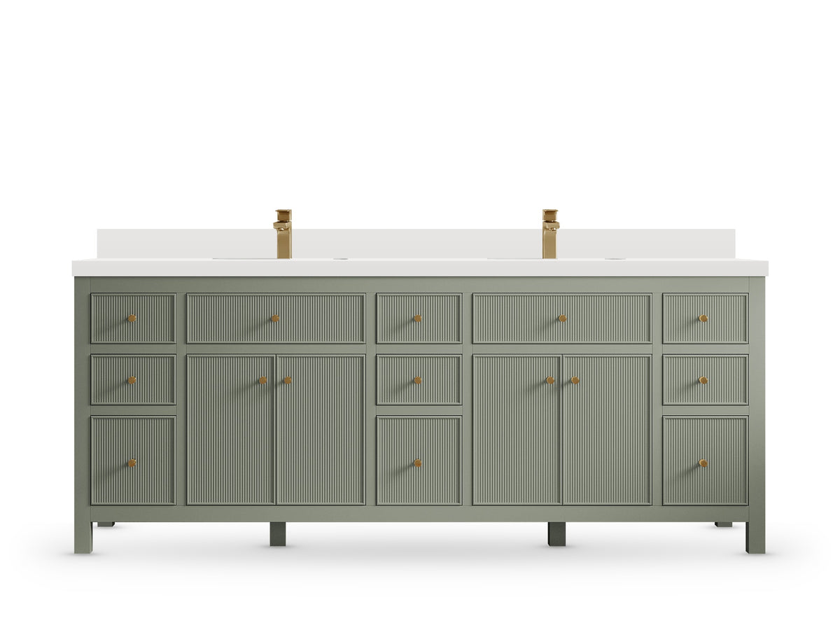Sonoma84 Evergreen vanity with White Quartz, Straight / Mitered, front view