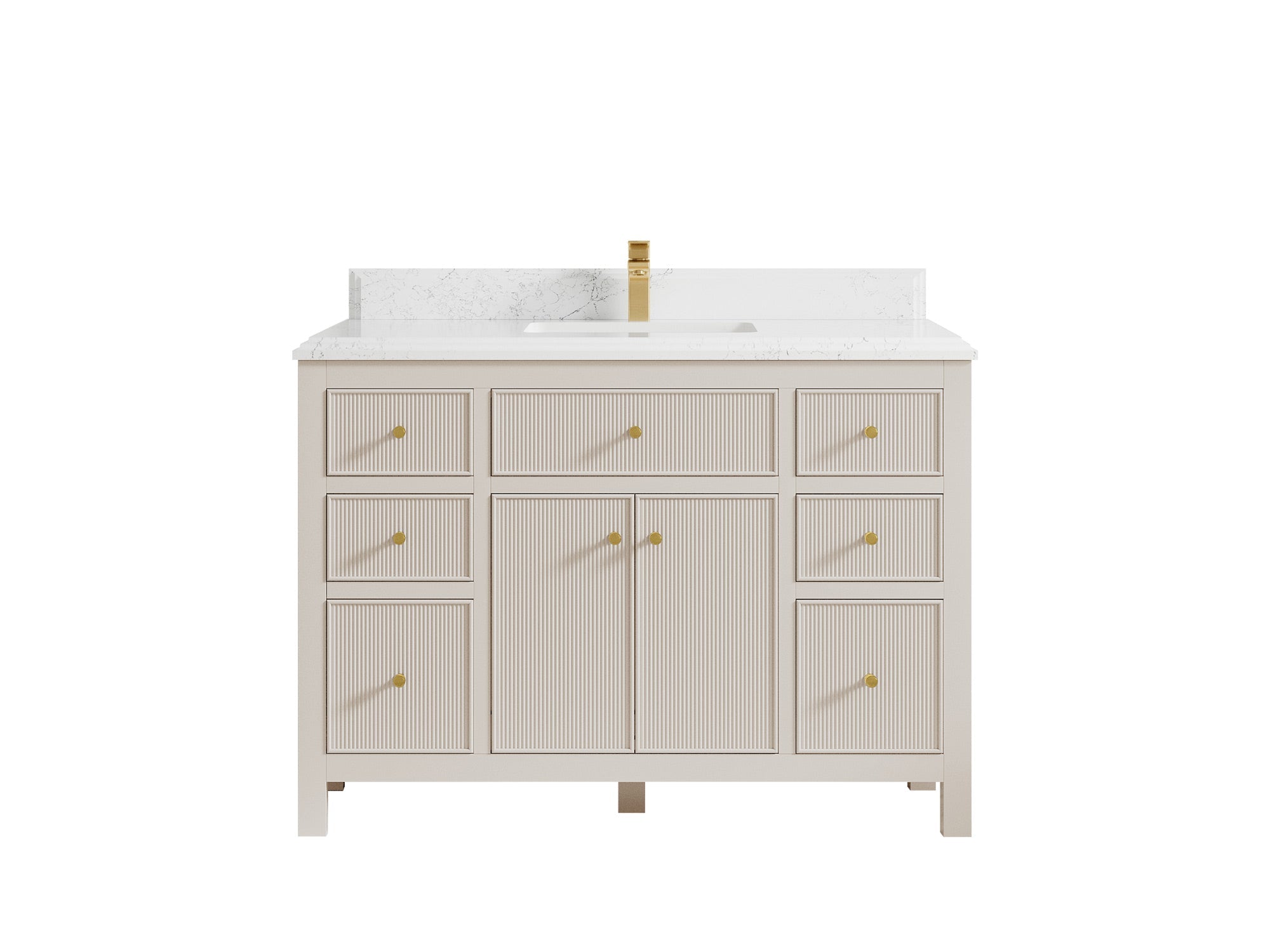 Sonoma 48 in. W x 22 in. D Single Sink Bathroom Vanity in Fine Grain with Double Cove Edge 1.5 in Empira White Quartz Countertop