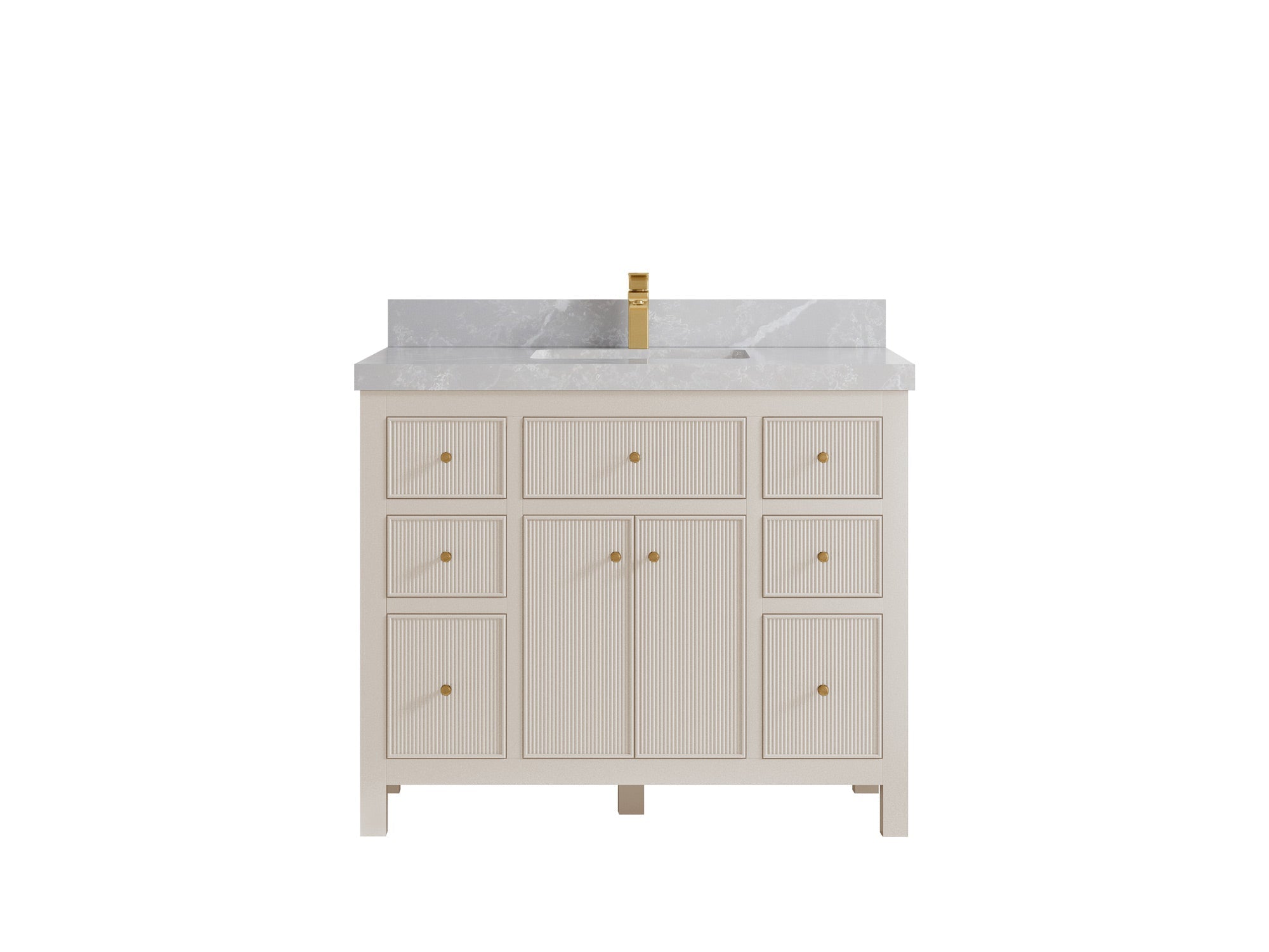 Sonoma 42 in. W x 22 in. D Single Sink Bathroom Vanity in Fine Grain with 2 in. Pearl Light Gray Quartz Countertop