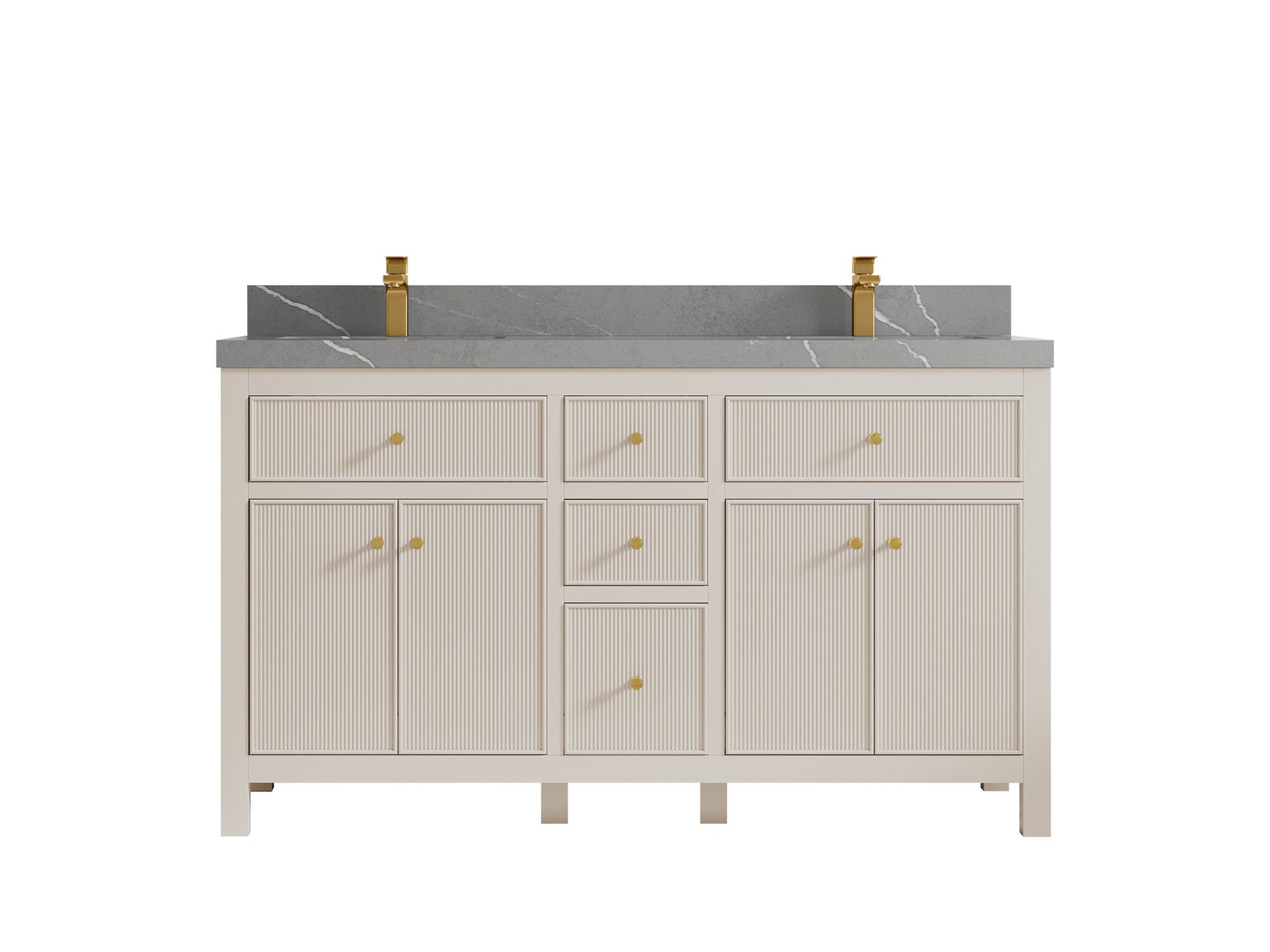 Sonoma 60 in W x 22 in D Free Standing Reeded Double Sink Bathroom Vanity