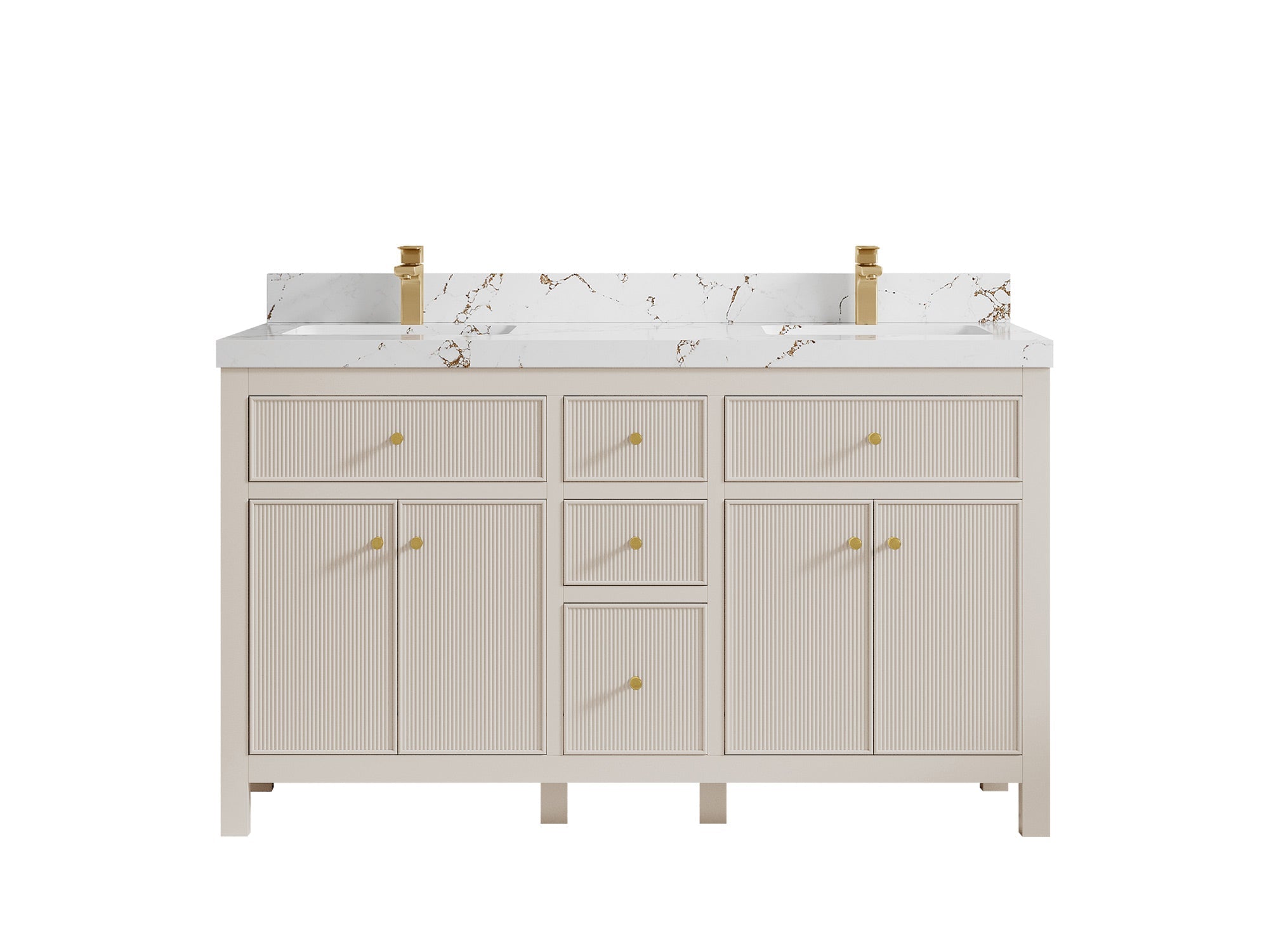 Sonoma 60 in W x 22 in D Free Standing Reeded Double Sink Bathroom Vanity