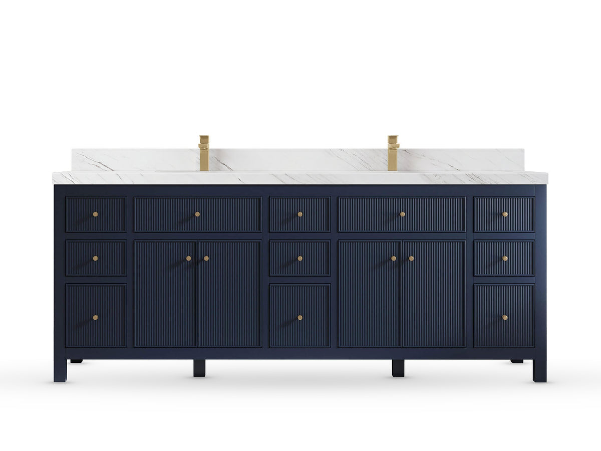 Sonoma84 Hale Navy Blue vanity with Palissandro Quartz, Straight / Mitered, front view