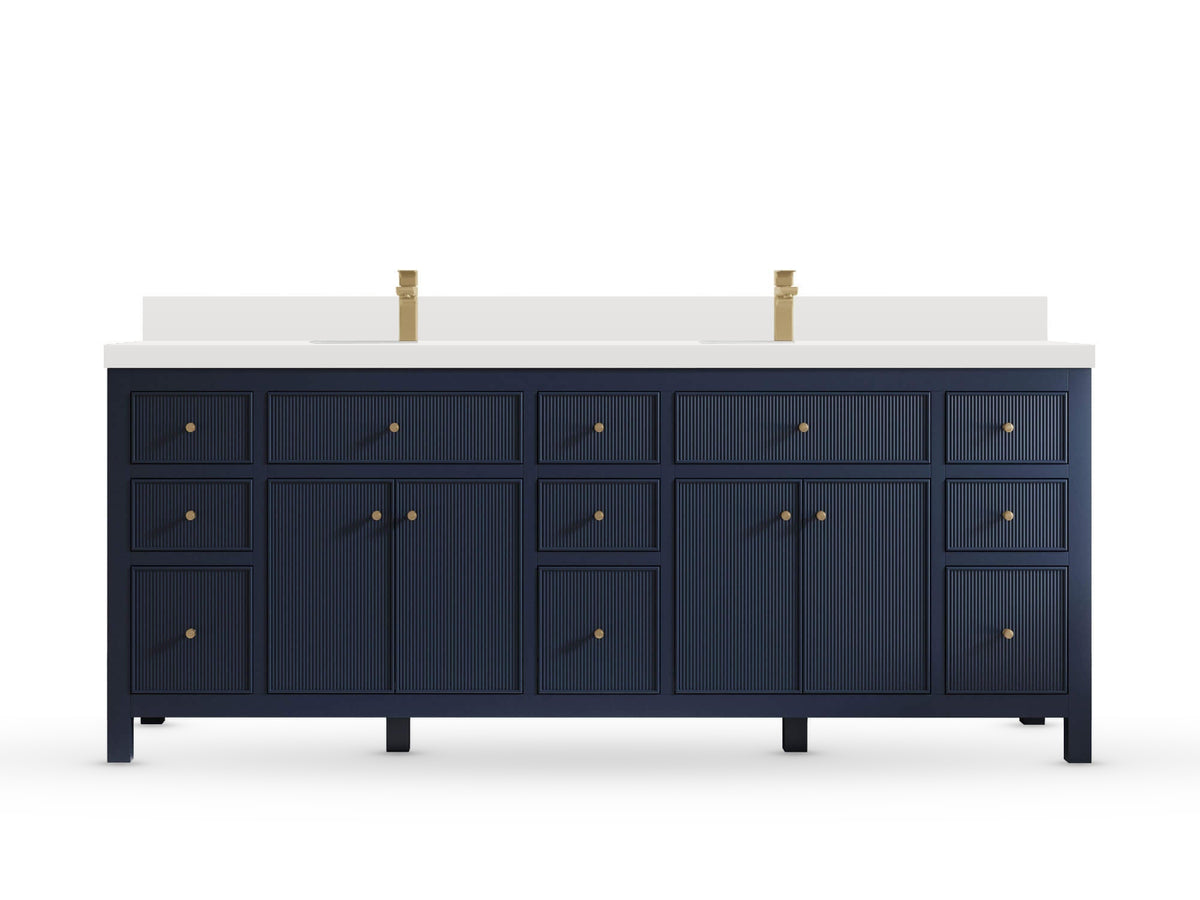 Sonoma84 Hale Navy Blue vanity with White Quartz, Straight / Mitered, front view