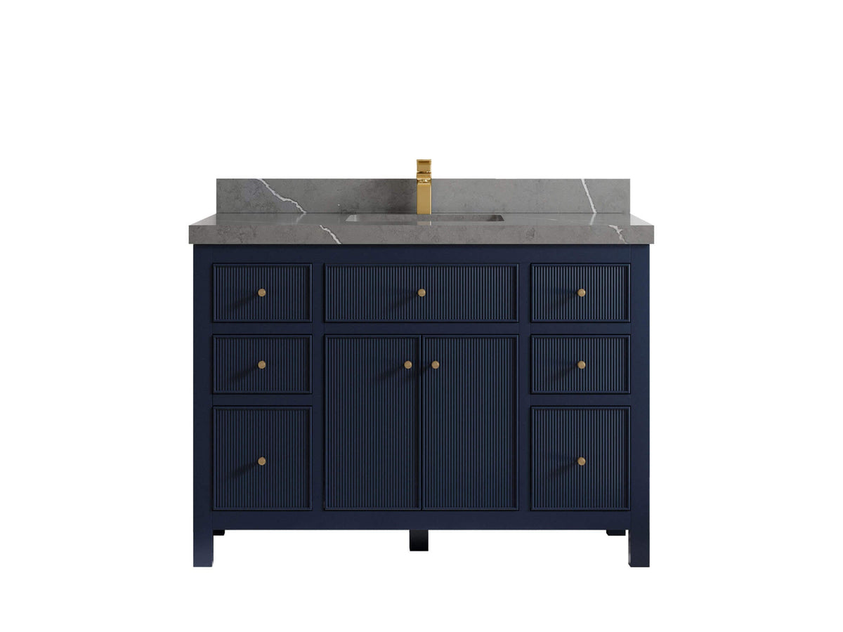 Sonoma 48 in. W x 22 in. D Single Sink Bathroom Vanity in Hale Navy Blue with 2 in. Piatra Gray Quartz Countertop
