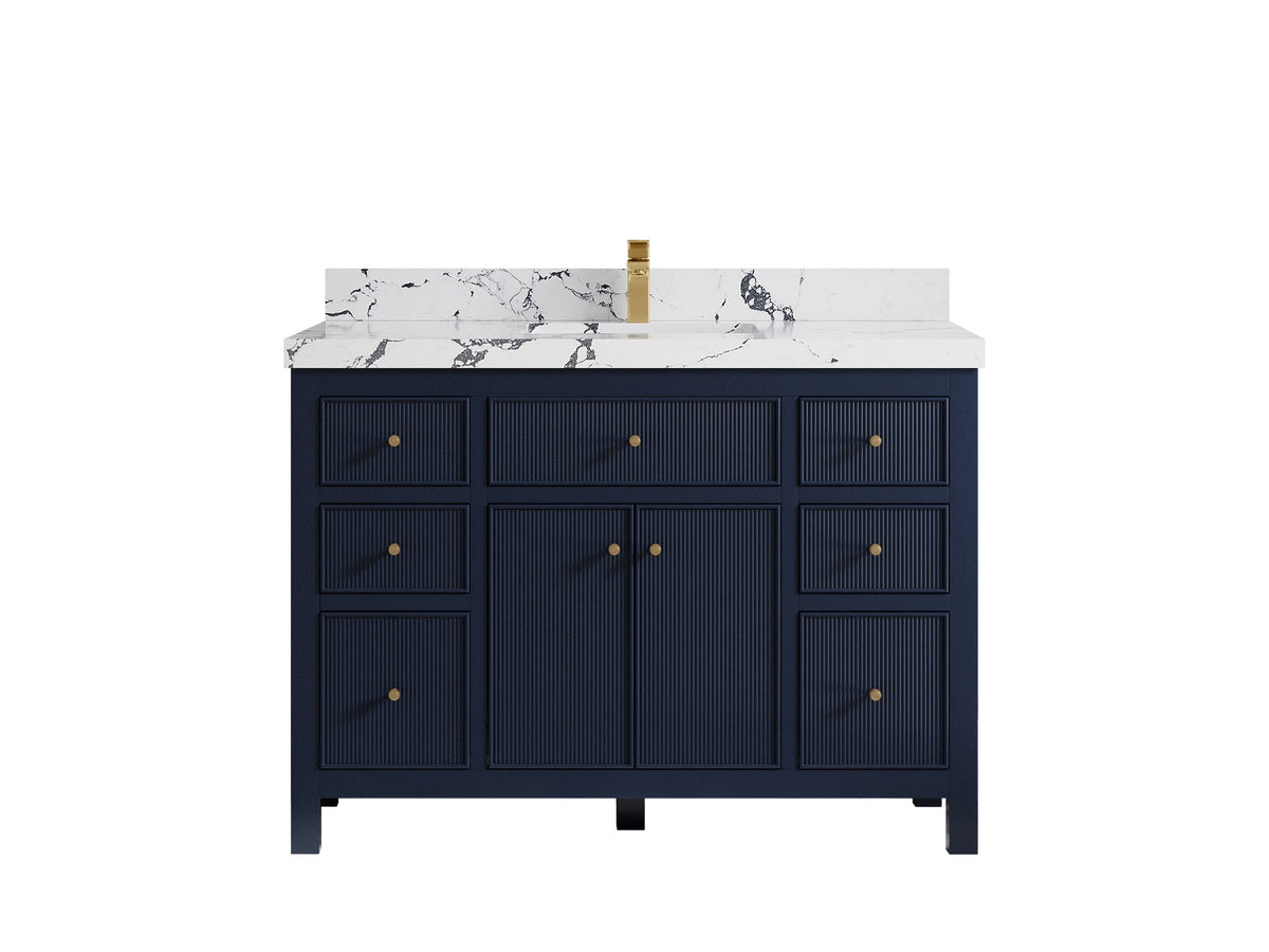 Sonoma 48 in. W x 22 in. D Single Sink Bathroom Vanity in Hale Navy Blue with 2 in. Viola Night Quartz Countertop