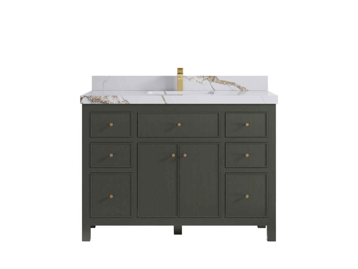 Sonoma 48 in. W x 22 in. D Single Sink Bathroom Vanity in Pewter Green with 2 in. Calacatta Gold Quartz Countertop