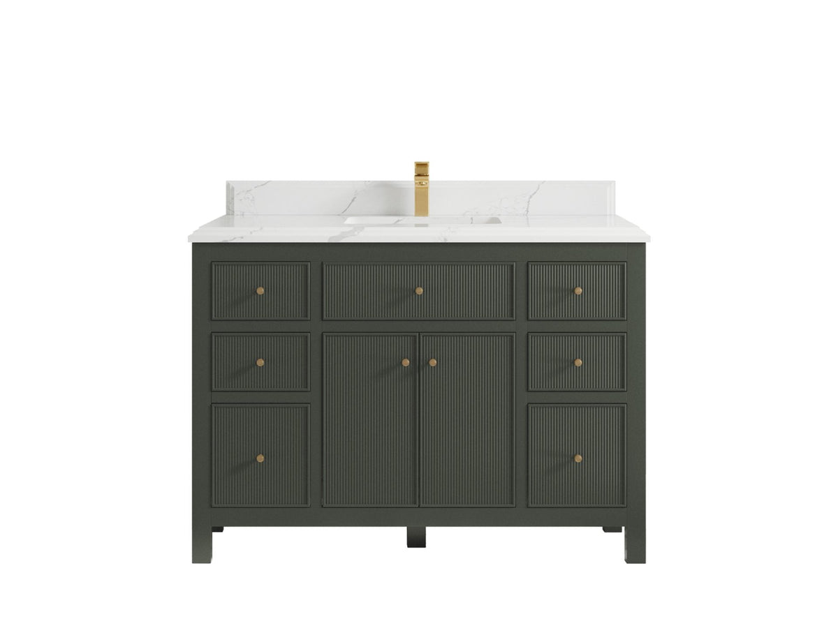 Sonoma 48 in. W x 22 in. D Single Sink Bathroom Vanity in Pewter Green with Double Cove Edge 1.5 in Calacatta Laza Quartz Countertop