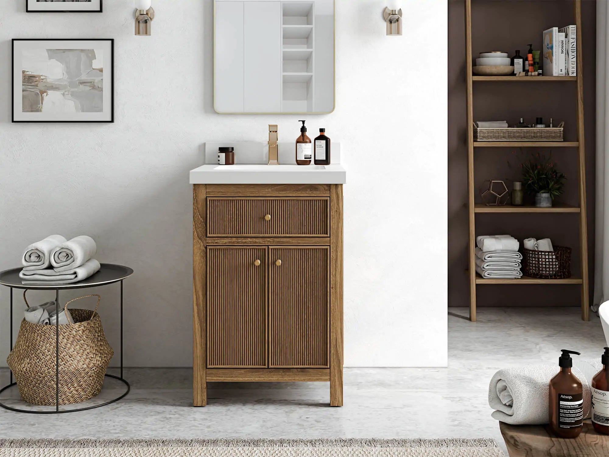Sonoma Teak Wood 24-inch bathroom vanity in Dark Natural Teak, front bathroom view