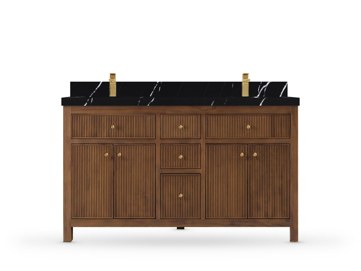 Sonoma Reeded Teak Wood 60 in. W x 22 in. D Double Sink Bathroom Vanity