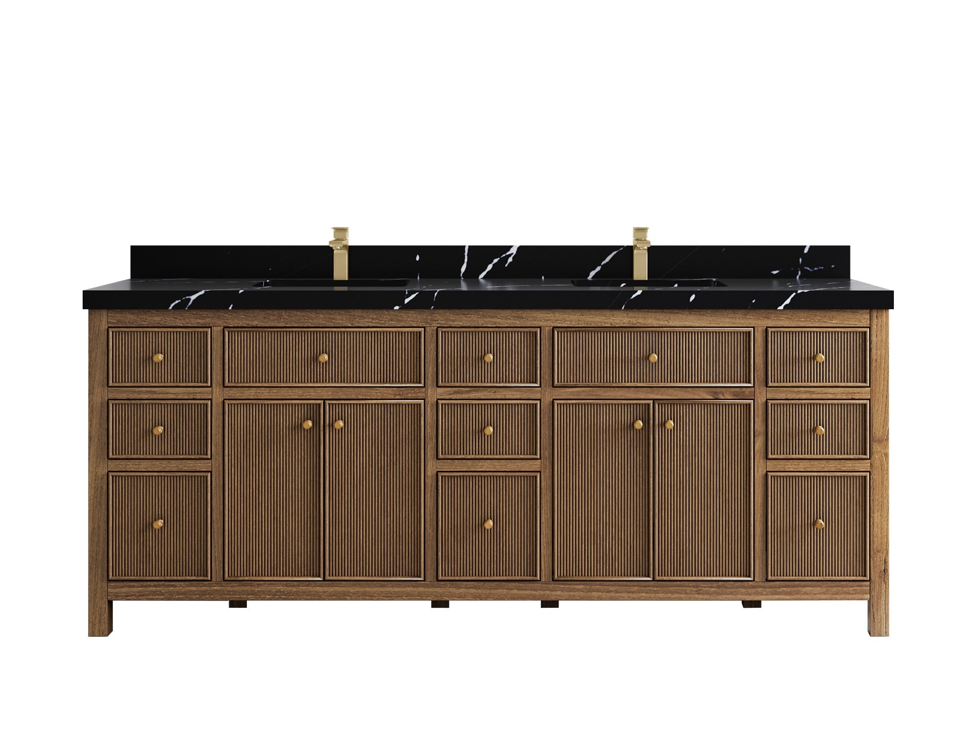Sonoma Reeded Teak Wood 84 in. W x 22 in. D Double Sink Bathroom Vanity