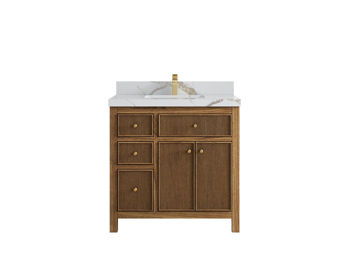 Sonoma Reeded Teak Wood 36 in. W x 22 in. D with Center Sink Premium Bathroom Vanity