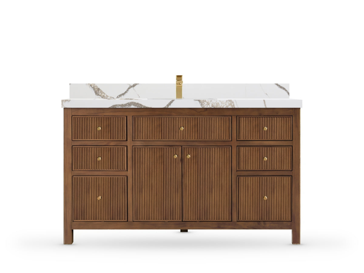 Sonoma Reeded Teak Wood 60 in. W x 22 in. D Single Sink Bathroom Vanity