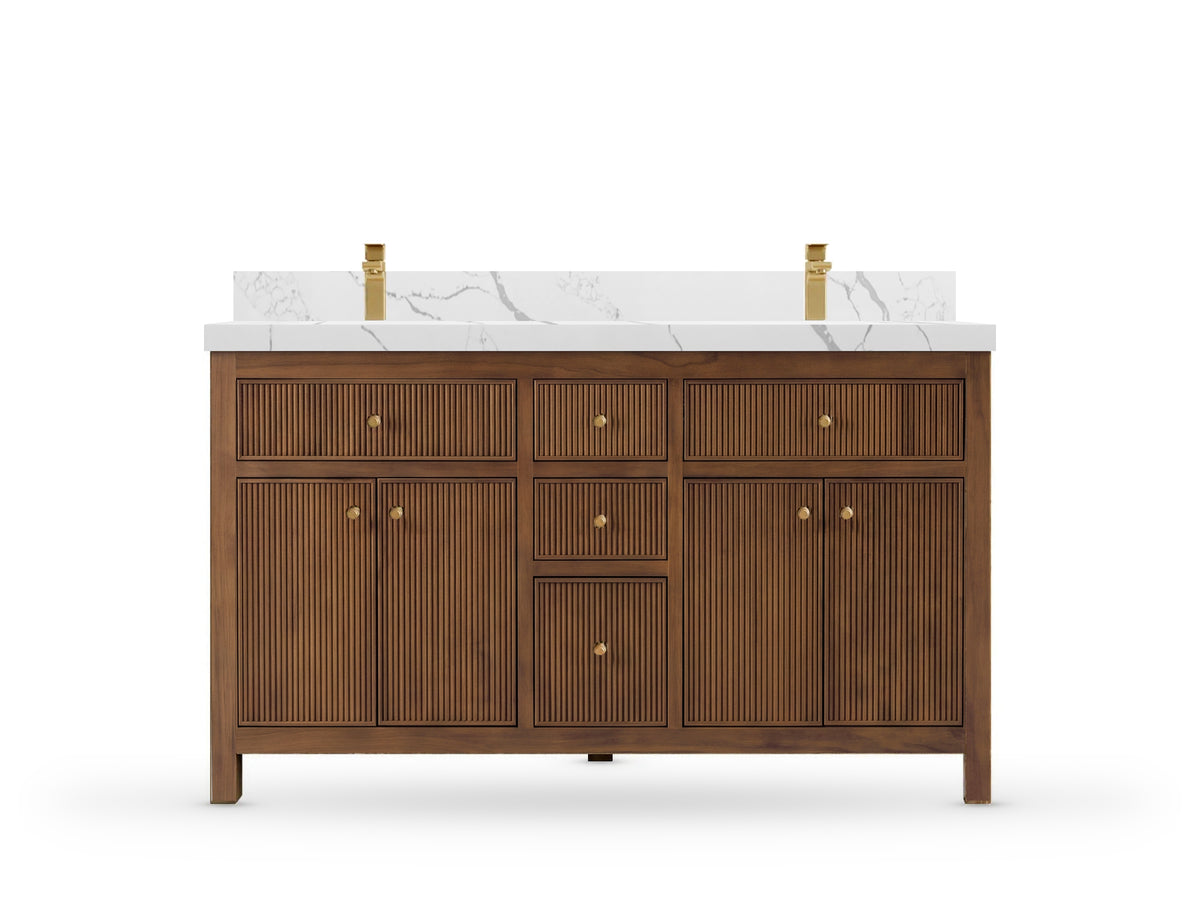 Sonoma Reeded Teak Wood 60 in. W x 22 in. D Double Sink Bathroom Vanity