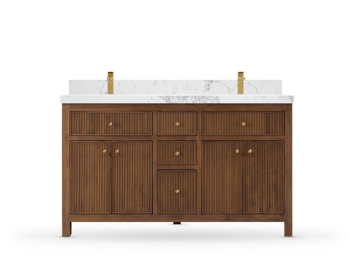 Sonoma Reeded Teak Wood 60 in. W x 22 in. D Double Sink Bathroom Vanity