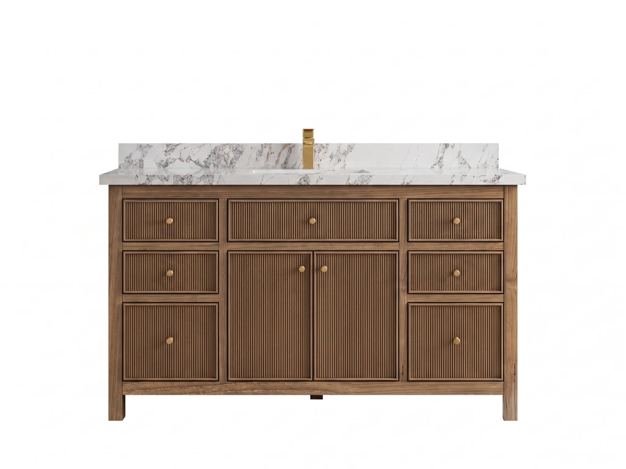 Sonoma Reeded Teak Wood 60 in. W x 22 in. D Single Sink Bathroom Vanity