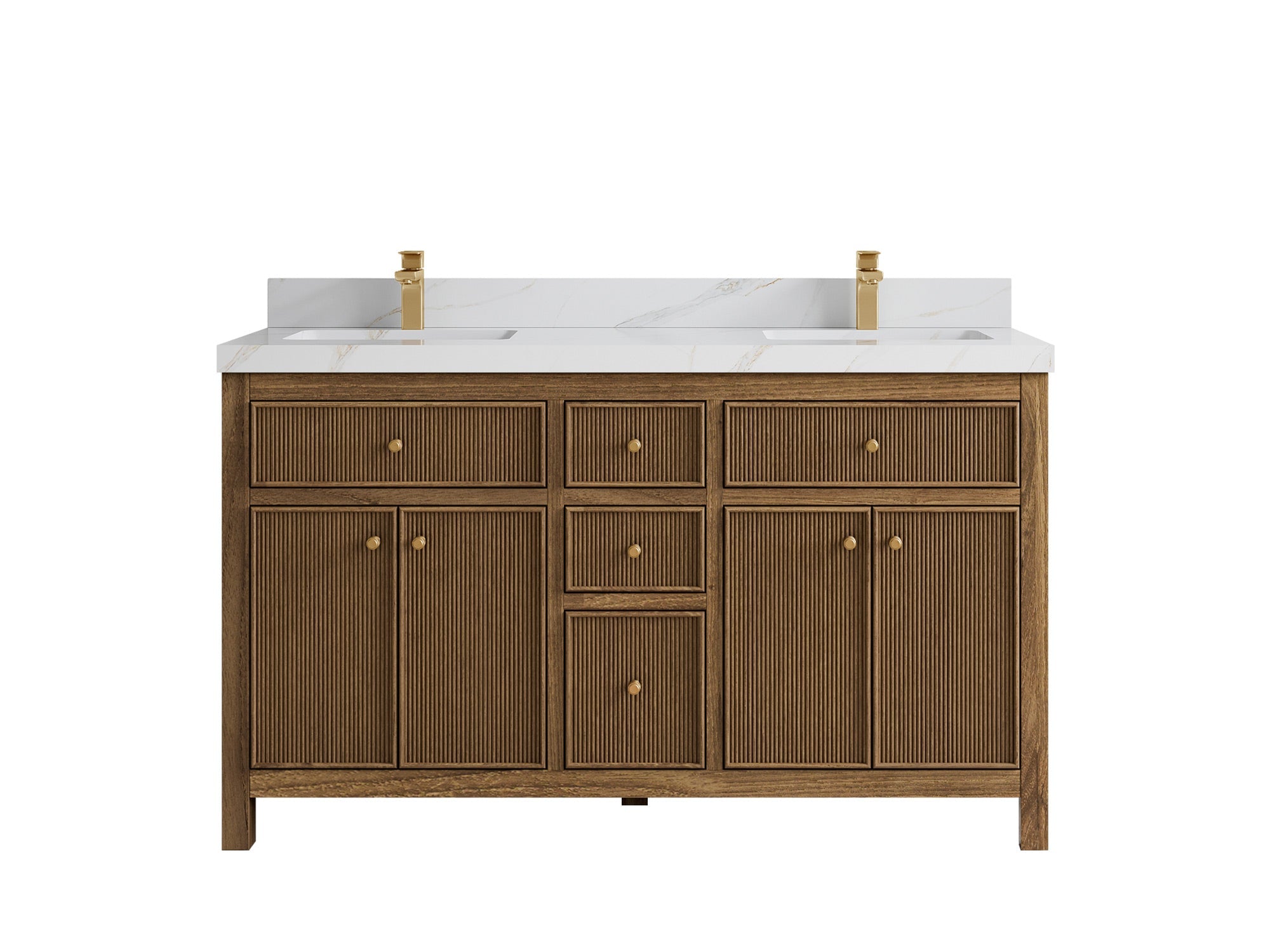 Sonoma Reeded Teak Wood 60 in. W x 22 in. D Double Sink Bathroom Vanity