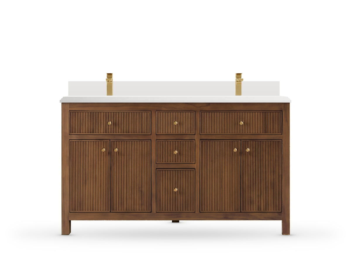 Sonoma Reeded Teak Wood 60 in. W x 22 in. D Double Sink Bathroom Vanity
