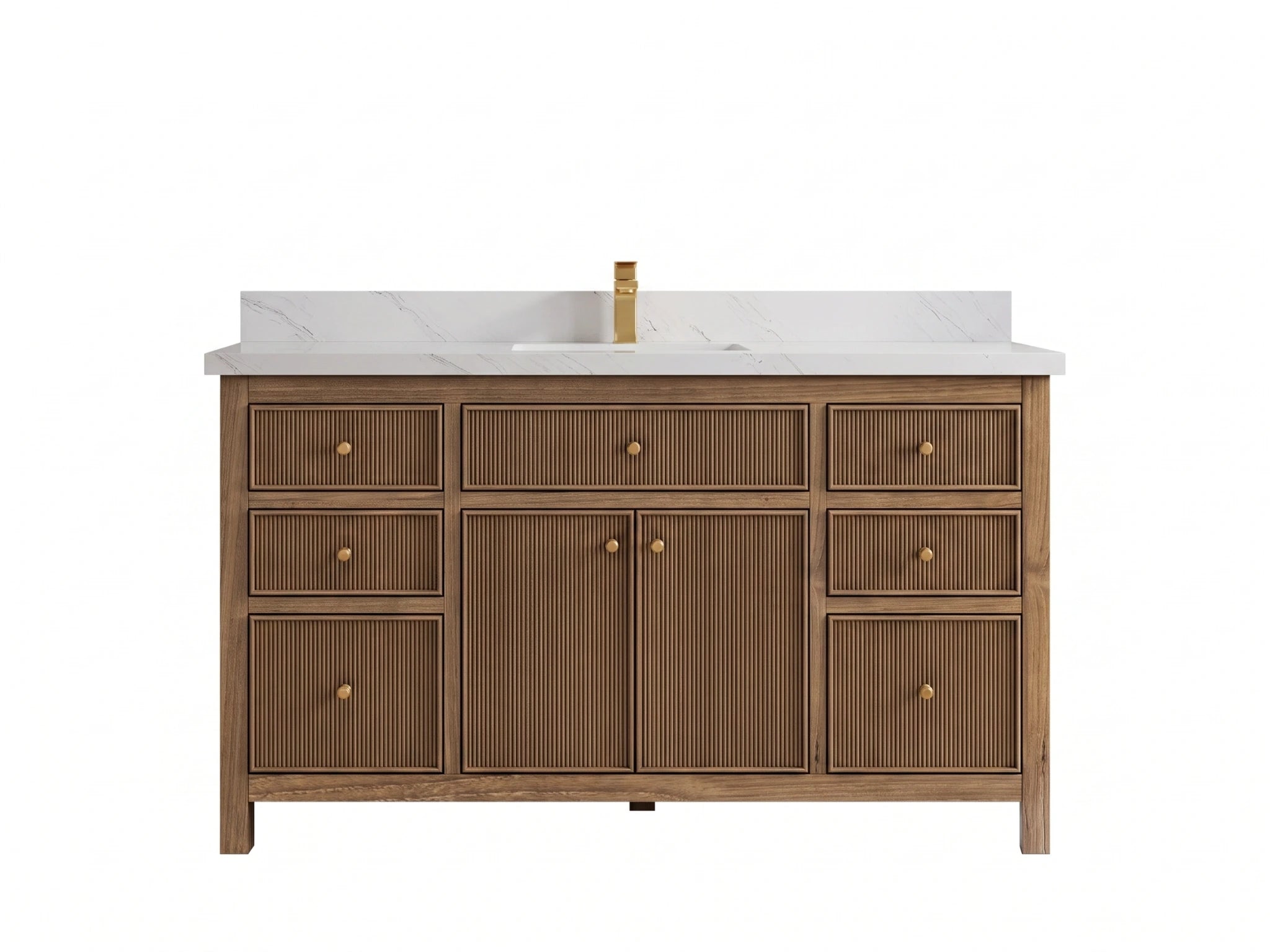 Sonoma Reeded Teak Wood 60 in. W x 22 in. D Single Sink Bathroom Vanity