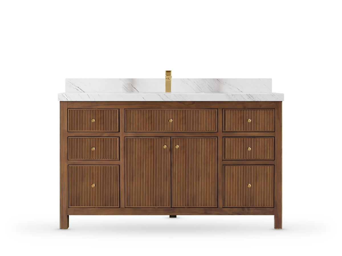 Sonoma Reeded Teak Wood 60 in. W x 22 in. D Single Sink Bathroom Vanity
