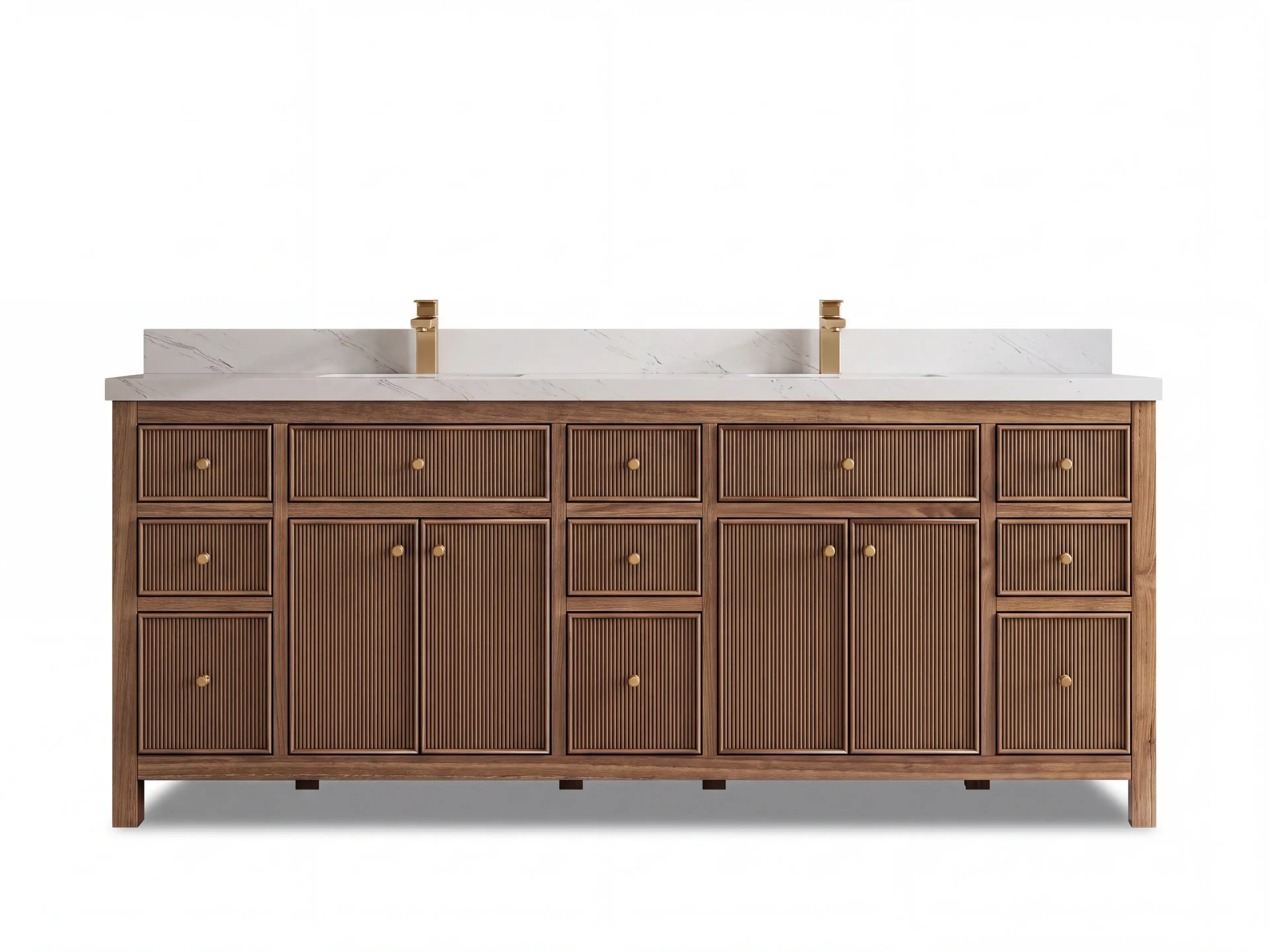 Sonoma Reeded Teak Wood 84 in. W x 22 in. D Double Sink Bathroom Vanity