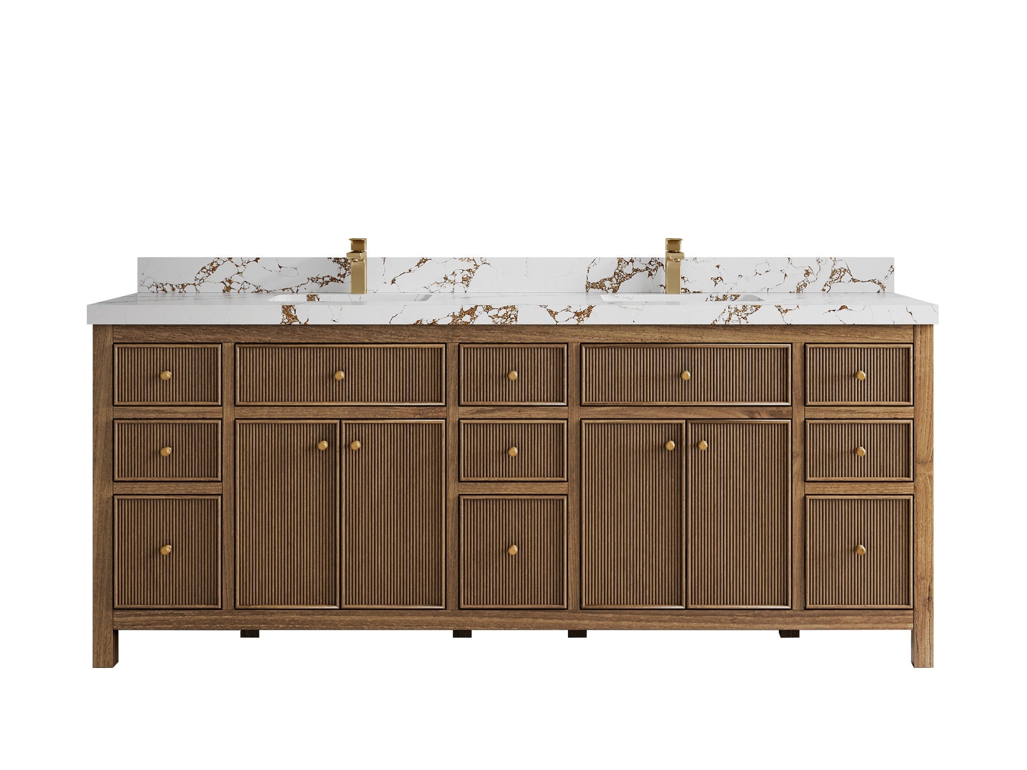 Sonoma Reeded Teak Wood 84 in. W x 22 in. D Double Sink Bathroom Vanity